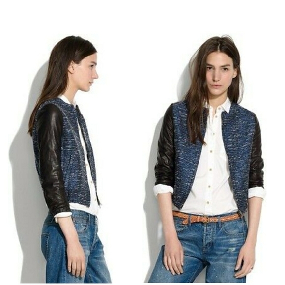 Madewell Leather Shimmerweave Bomber Jacket XS Moto Biker New Years Metallic - Picture 4 of 16